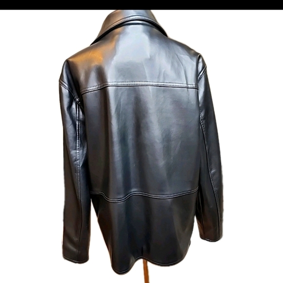 GA Milano Black Leather jacket With GA Lining Size LARGE Button Up Jacket Coat - Picture 5 of 8